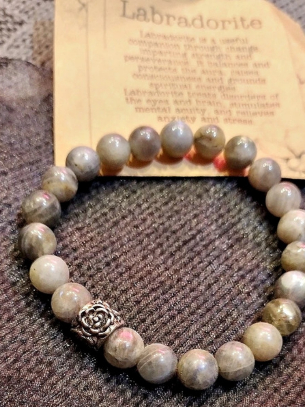 Labradorite Beaded Bracelet in Gray New